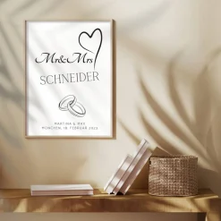 Hochzeit Geschenk Brautpaar | Hochzeitsgeschenk Poster Personalisiert | Mr & Mrs Ehering silber
