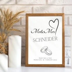 Hochzeit Geschenk Brautpaar | Hochzeitsgeschenk Poster Personalisiert | Mr & Mrs Ehering silber