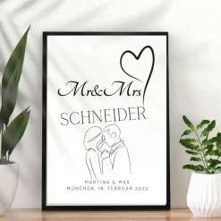 Hochzeit Geschenk Brautpaar | Hochzeitsgeschenk Poster Personalisiert | Mr & Mrs