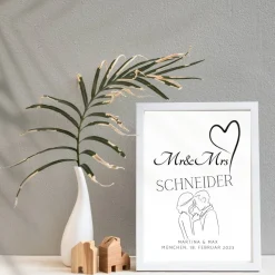 Hochzeit Geschenk Brautpaar | Hochzeitsgeschenk Poster Personalisiert | Mr & Mrs