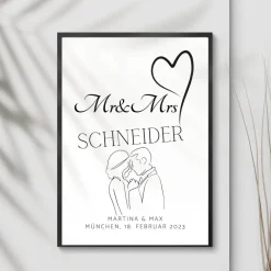 Hochzeit Geschenk Brautpaar | Hochzeitsgeschenk Poster Personalisiert | Mr & Mrs