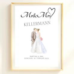 Hochzeit Geschenk Brautpaar | Hochzeitsgeschenk Poster Personalisiert | Mr & Mrs