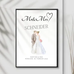 Hochzeit Geschenk Brautpaar | Hochzeitsgeschenk Poster Personalisiert | Mr & Mrs