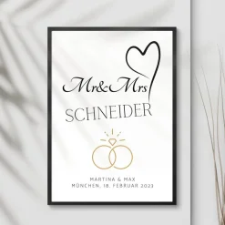 Hochzeit Geschenk Brautpaar | Hochzeitsgeschenk Poster Personalisiert | Mr & Mrs Ehering
