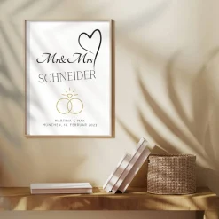Hochzeit Geschenk Brautpaar | Hochzeitsgeschenk Poster Personalisiert | Mr & Mrs Ehering