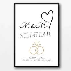 Hochzeit Geschenk Brautpaar | Hochzeitsgeschenk Poster Personalisiert | Mr & Mrs Ehering