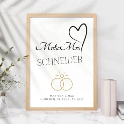 Hochzeit Geschenk Brautpaar | Hochzeitsgeschenk Poster Personalisiert | Mr & Mrs Ehering