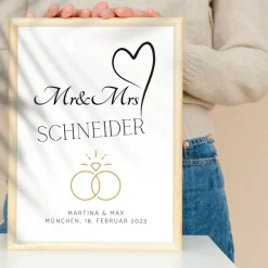 Hochzeit Geschenk Brautpaar | Hochzeitsgeschenk Poster Personalisiert | Mr & Mrs Ehering