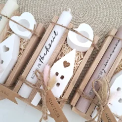 Hochzeit Geschenkset Hochzeitsgeschenk Haus / Lichthaus Kerzenhalter Herz Kerzenset Stabkerze Kerzenbox Holzbox Mitbrin