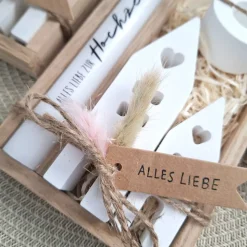 Hochzeit Geschenkset Hochzeitsgeschenk Häuser / Lichthäuser Kerzenhalter rund Kerzenset Stabkerze Kerzenbox Holzbox Mitb
