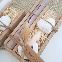 Hochzeit Geschenkset Hochzeitsgeschenk Dekoherz Kerzenhalter rund Kerzenset Stabkerze Kerzenbox Holzbox Mitbringsel