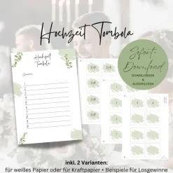 Hochzeit Spiel Tombola mit Losen zum selbst ausdrucken & beschriften | DIY | digitale Datei