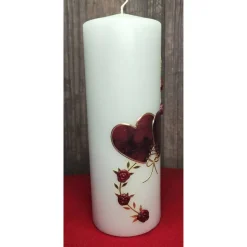 Hochzeitkerze 20x7 - Herzen und Rosen - Rot marmoriert mit Gold -