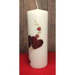 Hochzeitkerze 20x7 - Herzen und Rosen - Rot marmoriert mit Gold -