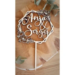 Hochzeits Cake Topper / Kuchendeko zur Hochzeit Caketopper personalisiert mit Namen Hexagram