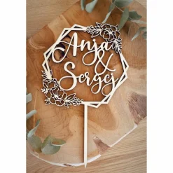 Hochzeits Cake Topper / Kuchendeko zur Hochzeit Caketopper personalisiert mit Namen Hexagram