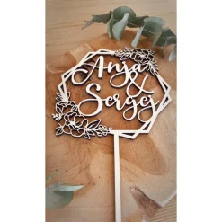 Hochzeits Cake Topper / Kuchendeko zur Hochzeit Caketopper personalisiert mit Namen Hexagram