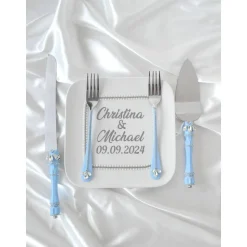 Hochzeitsaccessoires Hochzeitsgläser Sektgläser Hochzeitskerzen Brautaccessoires mit Namen Tortenmesser Tortenheber blau