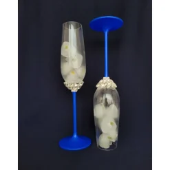 Hochzeitsaccessoires Hochzeitsgläser Sektgläser Sektglas Hochzeitskerzen Brautaccessoires Flöte mit Namen blau königsbla