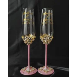 Hochzeitsaccessoires Hochzeitsgläser Hochzeitsdeko Brautaccessoires mit Namen Tortenmesser Tortenheber rosa gold Geschen