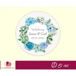 Hochzeitsaufkleber | blauer Blumenkranz - Rosen