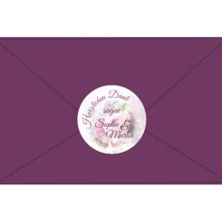 Hochzeitsaufkleber | Blumenstrauß - Herzlichen Dank - rosa