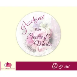 Hochzeitsaufkleber | Blumenstrauß  rosa