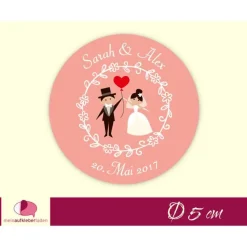 Hochzeitsaufkleber | Brautpaar mit Luftballon Herz -  rosa