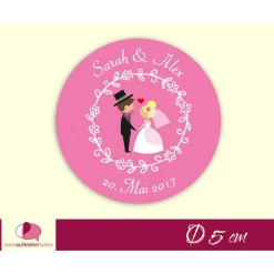 Hochzeitsaufkleber | Brautpaar Herzchen - pink