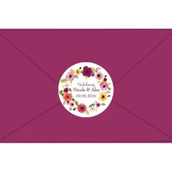 Hochzeitsaufkleber | bunter Blumenkranz nach Aquarellart