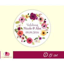 Hochzeitsaufkleber | bunter Blumenkranz nach Aquarellart