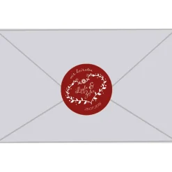 Hochzeitsaufkleber | Herz Ornament mit Rose - rot weiß