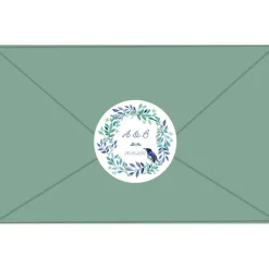 Hochzeitsaufkleber | Kranz mit Vogel - blau grün