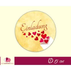 Hochzeitsaufkleber | Liebesbrief mit Herzchen - Einladung
