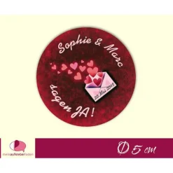 Hochzeitsaufkleber | Liebesbrief mit Herzen  "wir sagen Ja"