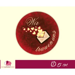 Hochzeitsaufkleber | Liebesbrief mit Herzen - Wir trauen uns