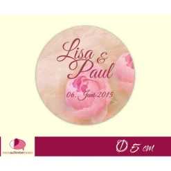 Hochzeitsaufkleber | Vintage Pfingstrose - rosa  - personalisierbar