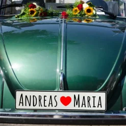 Hochzeitsauto Deko: 2 personalisierte Kennzeichen mit Namen / Just Married | Brautauto Schild Hochzeit Wunschtext / mehr