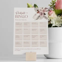 Hochzeitsbingo als Hochzeitsspiel für Brautpaar & Gäste im schönen floralen Design I 50 Blätter I CreativeRobin