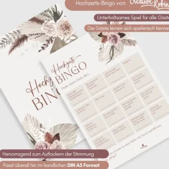 Hochzeitsbingo als Hochzeitsspiel für Brautpaar & Gäste im schönen floralen Design I 50 Blätter I CreativeRobin