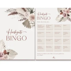 Hochzeitsbingo als Hochzeitsspiel für Brautpaar & Gäste im schönen floralen Design I 50 Blätter I CreativeRobin