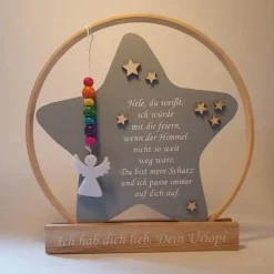 Hochzeitsdeko oder Geschenk für Schulkind / Erinnerung an Verstorbene / Stern im Ring mit Engel / Einschulungsgeschenk