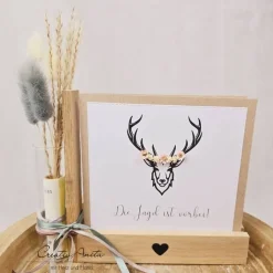 Hochzeitsgeschenk - Kartenhalter Hochzeitskarte Blumenvase - Karte dekoriert mit Hirschgeweih