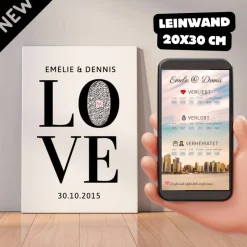 Hochzeitsgeschenk - Partnergeschenk - Personalisiertes Bild auf Leinwand 20x30cm | LOVE