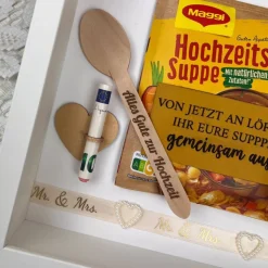 Hochzeitsgeschenk, Hochzeitssuppe, Rahmen, Löffel, Kleinigkeit zur Hochzeit, Kleinigkeiten zur Hochzeit, Liebe, Heirat
