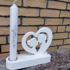 Hochzeitsgeschenk Kerzenhalter mit Kerze und Hochzeitspaar