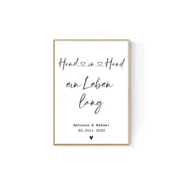 Hochzeitsgeschenk personalisiert mit Namen Datum | Hochzeitsbild Hand in Hand Brautpaar | Geschenk Hochzeitstag