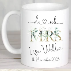 Hochzeitsgeschenk personalisiert Tassen Set mit Namen Brautpaar Hochzeit Geschenk Kaffeetasse