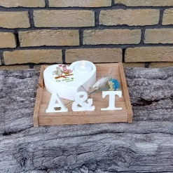 Hochzeitsgeschenk Teelichthalter Herz mit Buchstaben aus Raysin