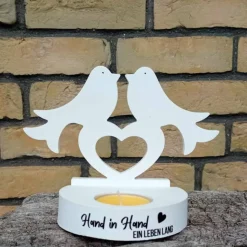 Hochzeitsgeschenk Teelichthalter mit Hochzeitstauben aus Raysin